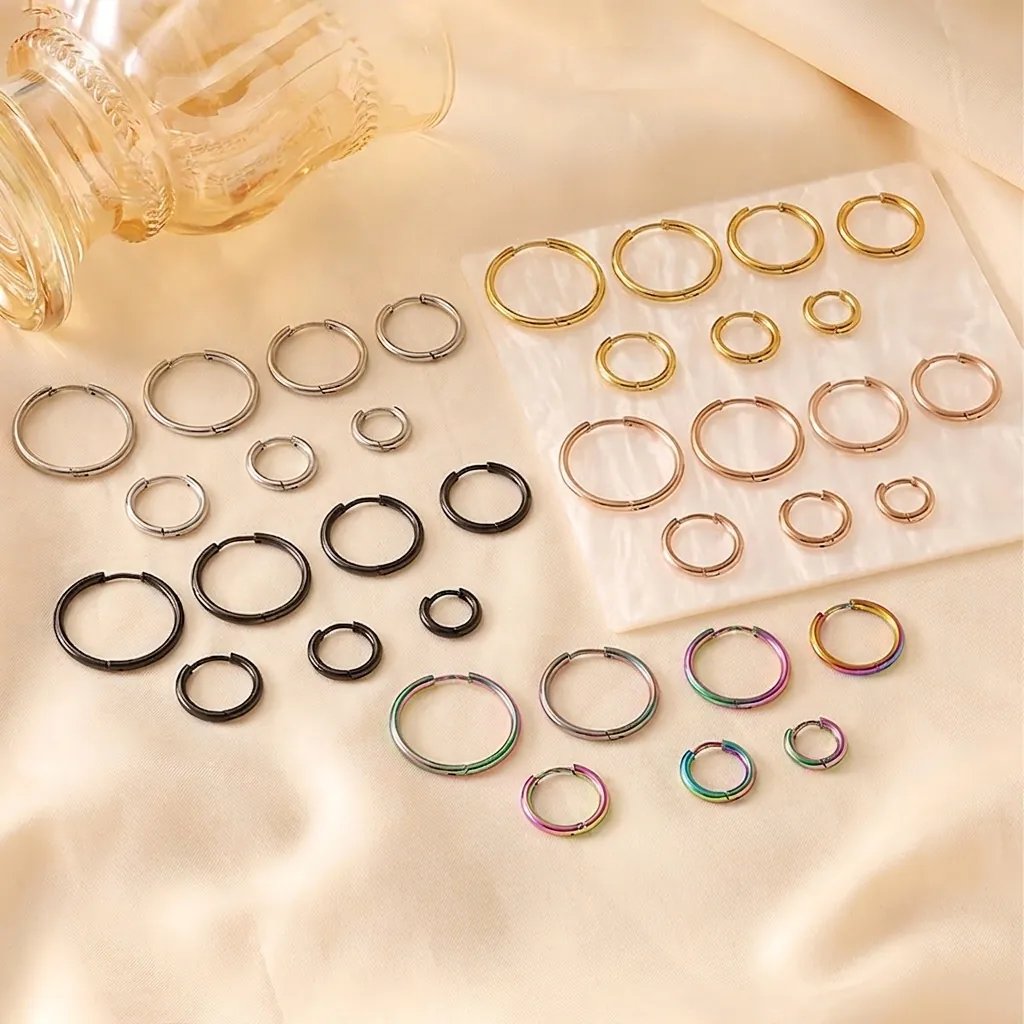 Minimalist Hoop Earrings Stainless Steel High Polished Round Circle Huggie Ear Buckle Fashion Jewelry For Women Men