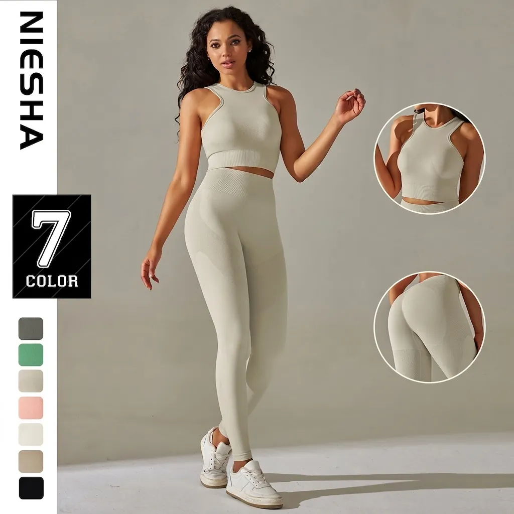 Nahtloses High Waist Yoga Top And Bottom Atmungsaktiv Gepolsterter Sport BH Enge Leggings Für Damen Fitness Workout Gym Kleidung