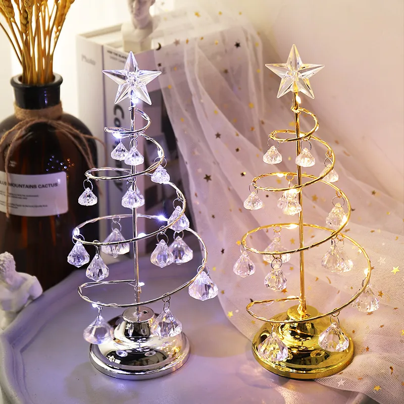 Albero Di Natale A Spirale Luminoso A LED Ornamento Da Scrivania Metallo Pendenti In Acrilico Stella Decorazione Festiva