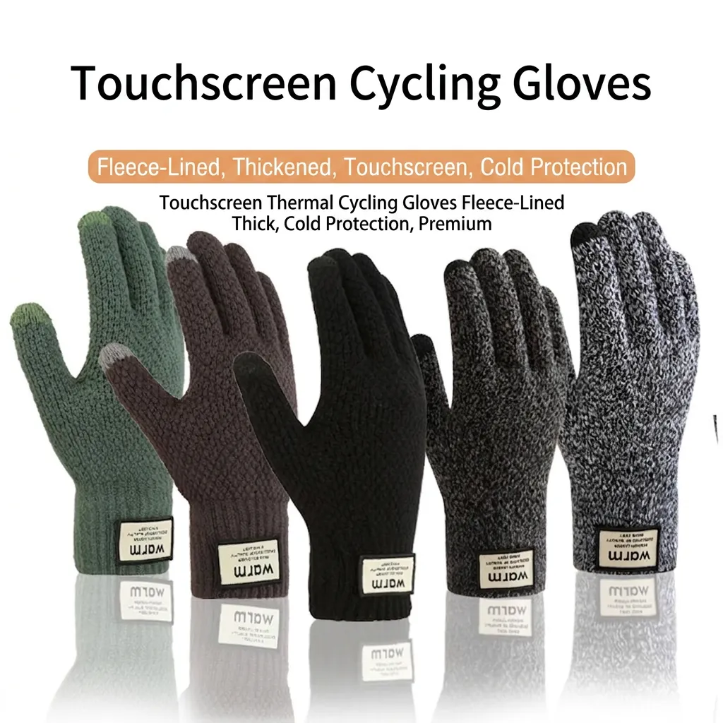 Guanti In Maglia Di Acrilico Invernale Da Uomo Fodera In Pile Caldo Touch Screen Ispessito Ciclismo All'aperto Antivento