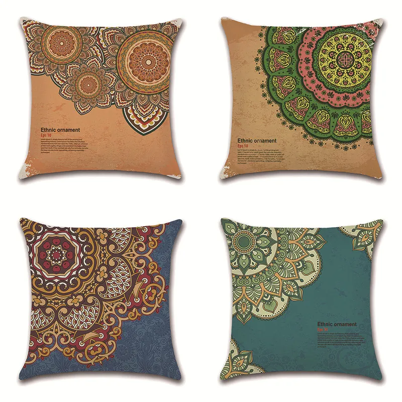 Mandala Cushion Cover Cotton Linen Ethnic Geometric Pattern Square Pillowcase Hidden Zipper Home Decorative