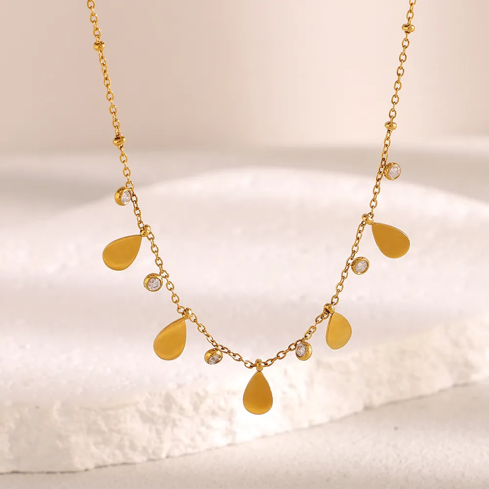 Collier Zircon Goutte Eau Acier Inoxydable Plaqué Or 18K Chaîne Pendentif Minimaliste Pour Femme Bijoux Mode