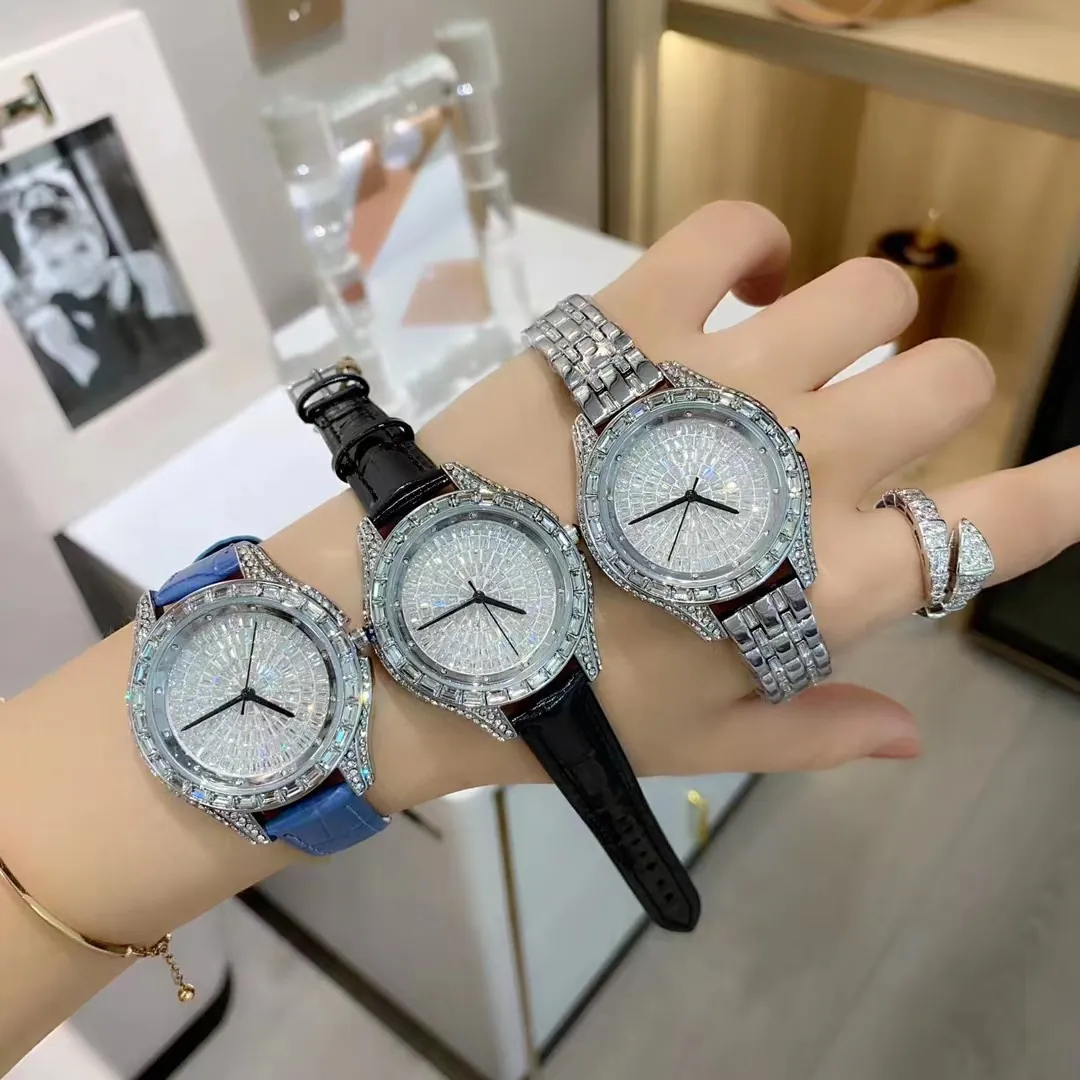 Luxury Women Quartz Watch Full Rhinestone Dial Waterproof Fashion Elegant Leather Strap Lady Wristwatch