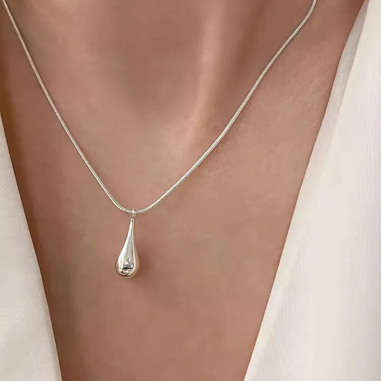 Minimalist Teardrop Pendant Necklace Solid 925 Sterling Silver Snake Chain For Women Elegant Daily Wear