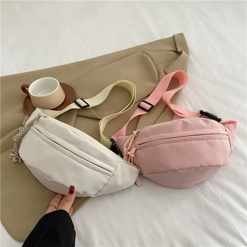 Women Casual Nylon Chest Bag Minimalist Waist Bag With Braided Zipper Pulls Adjustable Strap Travel Crossbody Pack
