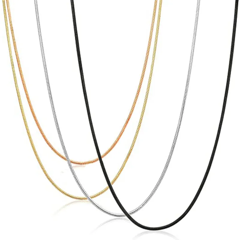 Snake Bone Chain Necklace 316L Stainless Steel Round Minimalist Hypoallergenic Nickel Free Jewelry For Men Women