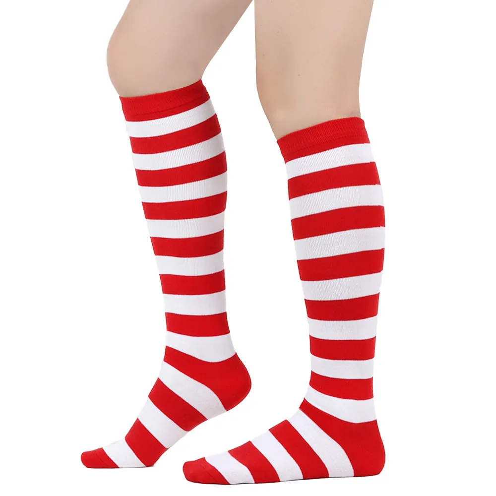 Striped Knee High Socks Polyester Cotton Elastic Ribbed For Christmas Halloween Cosplay Academy Style Women