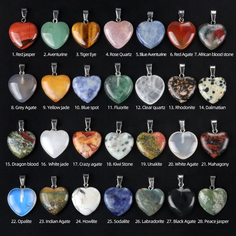 Heart Shaped Pendant Necklace Natural Crystal Agate Healing Stone Quartz Jewelry With Black Cord