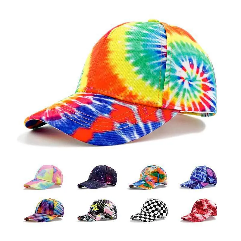 Tie Dye Baseball Cap Colorful Gradient Polyester Adjustable Hip Hop Sun Hat For Men Women