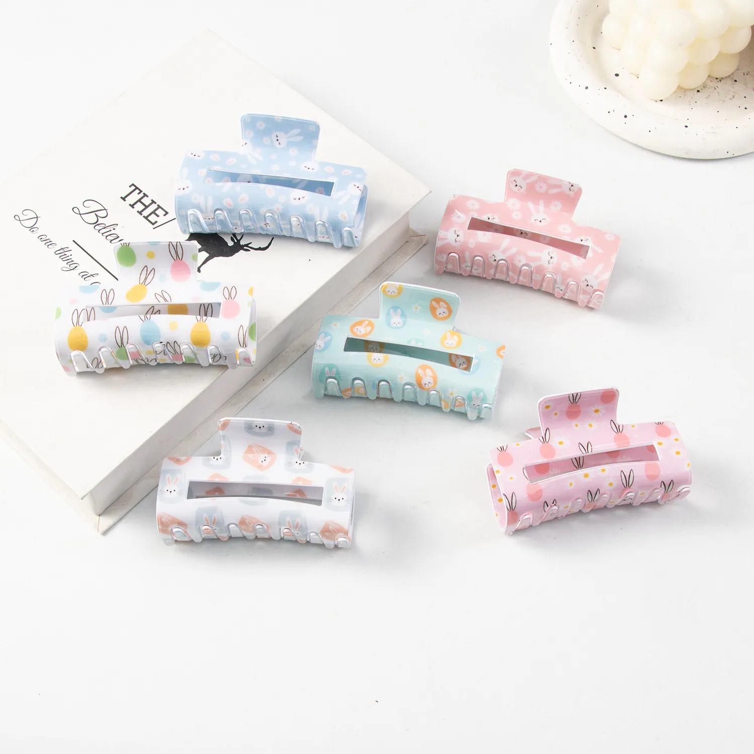 Easter Hair Claw Clip Plastic Cartoon Rabbit Colorful Egg Floral Rectangular Large Nonslip Accessory For Women Girls
