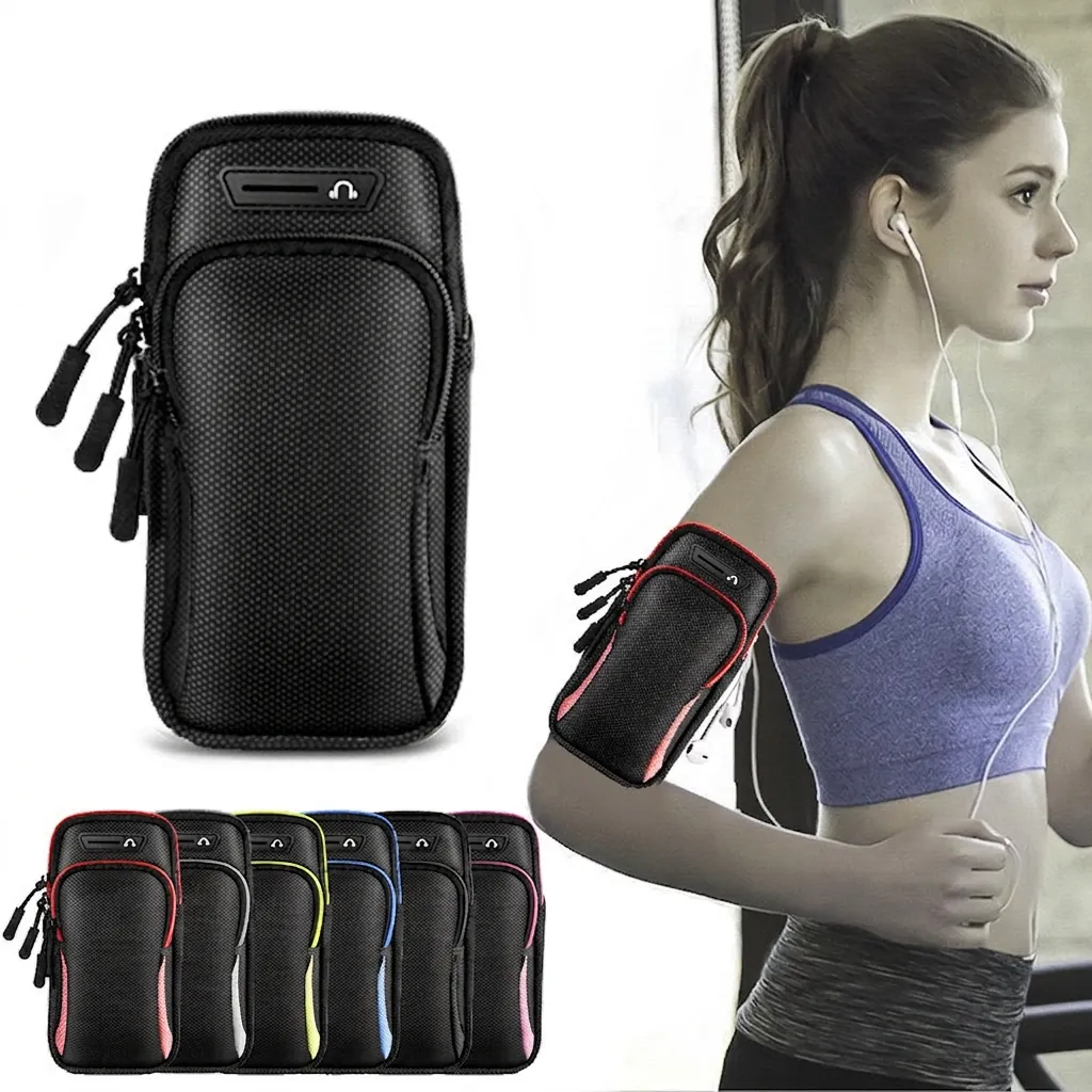 Fascia Da Braccio Sportiva Per Telefono Nylon Impermeabile Traspirante Regolabile Fitness Allenamento Con Foro Per Auricolari