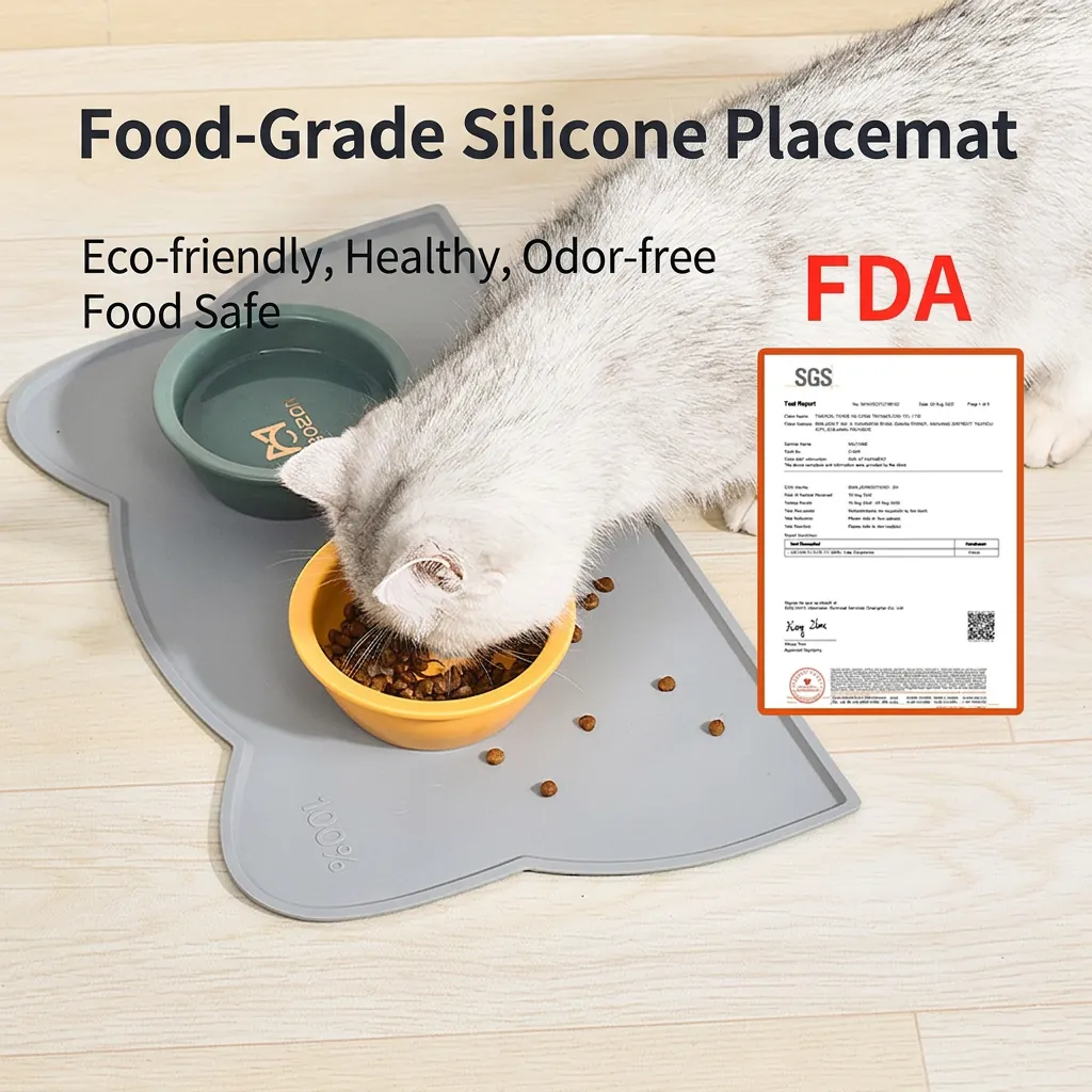 Pet Placemat Silicone And PU Leather Spill Proof Waterproof Anti Slip Washable For Cats Dogs Cat Head Cloud Shape