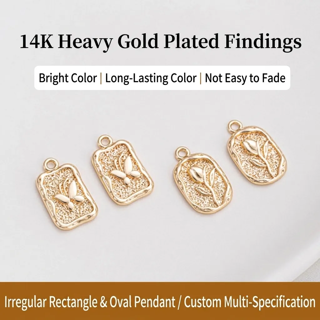 Gold Filled Tarnish Resistant Relief Butterfly Rose Charms Vintage Irregular Rectangle Oval Pendants For Jewelry Making DIY