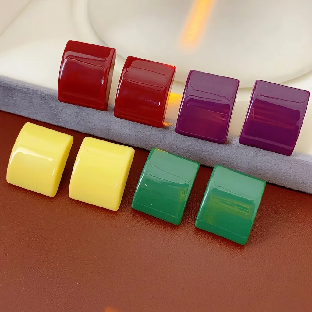 Orecchini A Bottone Quadrati In Resina Con Perno In Argento Minimalista Geometrico Stile Dopamina Gioielli Da Donna