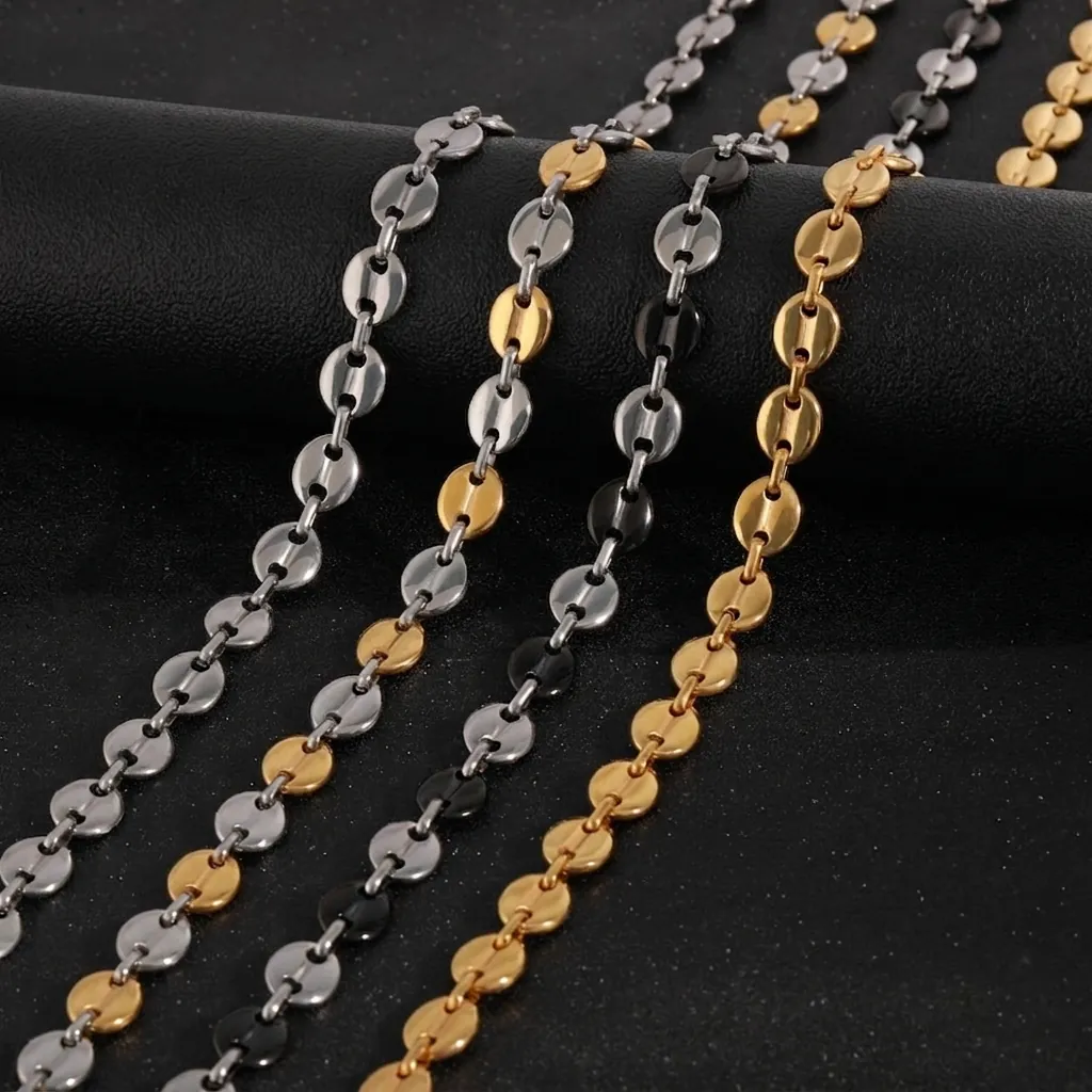 Collier Chaîne À Maillons Museau De Porc Acier Inoxydable Forme Grain De Café Poli Hip Hop Ras Du Cou Unisexe