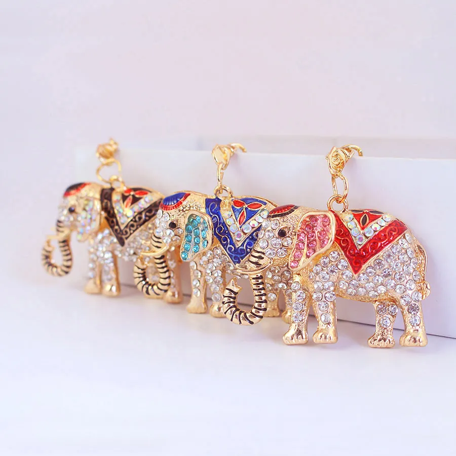 Cute Elephant Rhinestone Keychain Colorful Animal Alloy Metal Bag Pendant Hanging Ornament Key Ring Gift For Women Girls