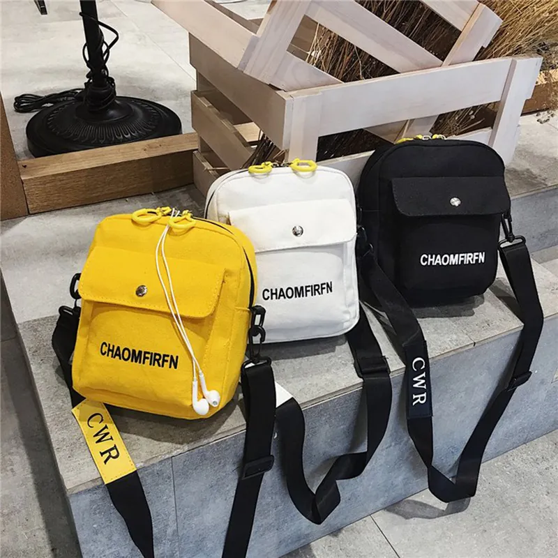 Women Casual Canvas Shoulder Bag Small Square Crossbody Bag With Letter Print Adjustable Strap Hip Hop Style Handbag