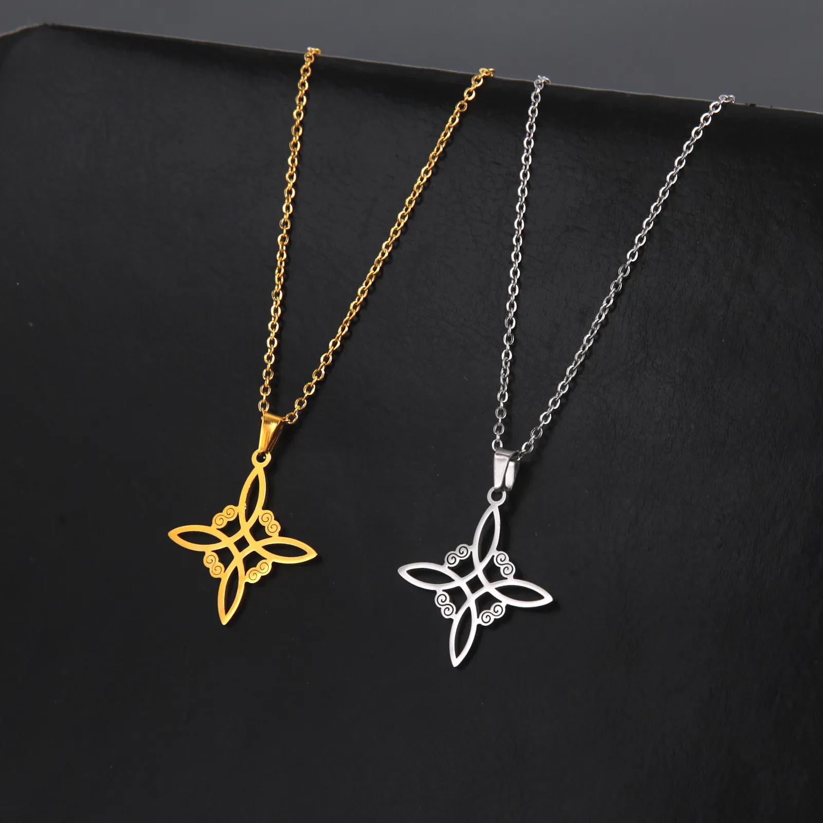 Keltenknoten Hexenknoten Anhänger Halskette Edelstahl Hohl Geometrisch Mystischer Schmuck Geschenk Für Frauen Schlicht