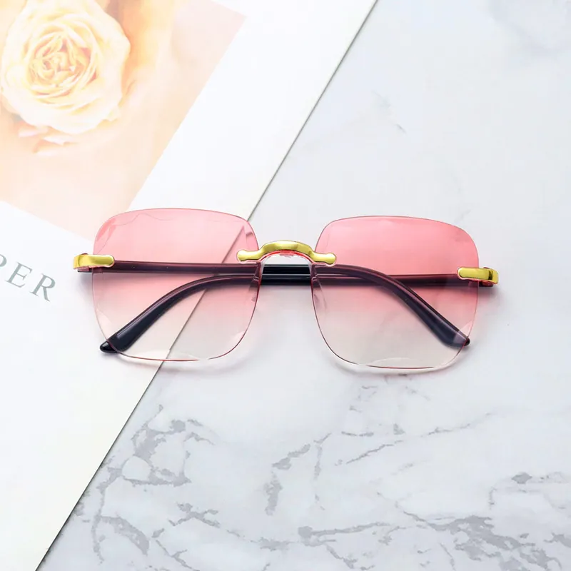 Rimless Sunglasses Women Diamond Cut Gradient Lens Metal Bridge Fashion UV Protection Streetwear Chic