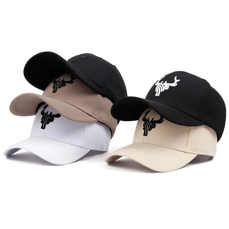 Casquette De Baseball En Coton Réglable Respirant Chapeau De Soleil Sport De Plein Air Broderie Tête De Cerf 3D Pour Hommes Femmes