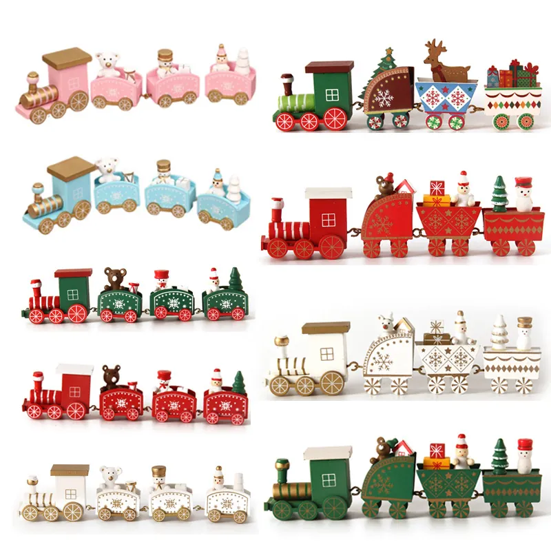 Wooden Christmas Mini Train Ornament Painted Cartoon Desktop Decoration Festive Home Cabinet Display Gift Santa Snowman