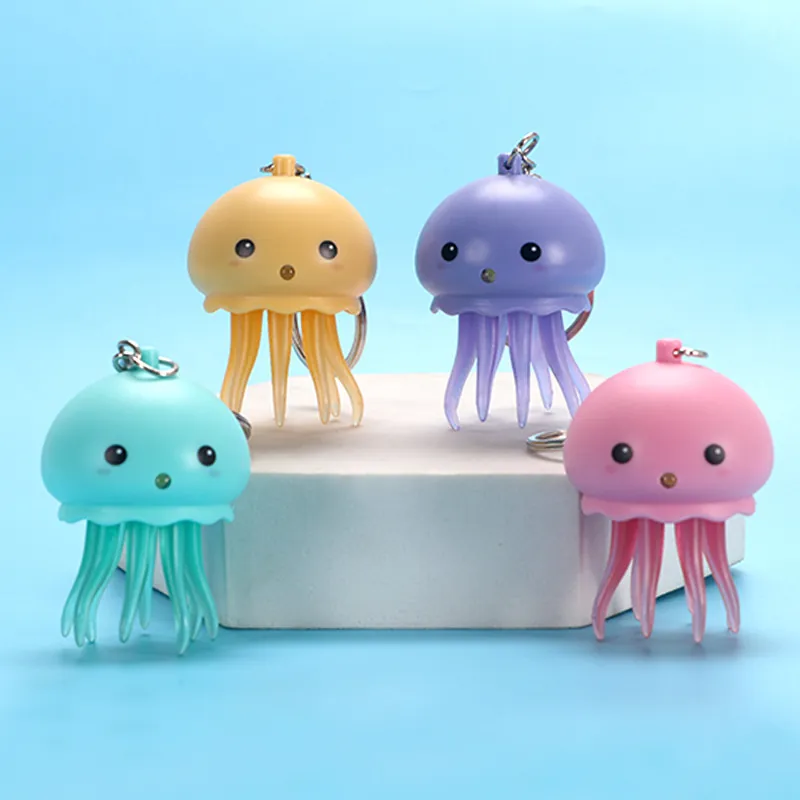 Porte Clés Méduse Mignon LED Lumière Effet Sonore Dessin Animé Plastique Pendentif Couleur Macaron Kawaii Accessoire Sac Cadeau