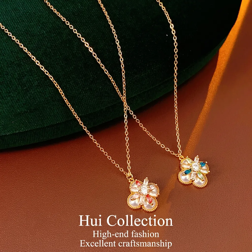 Blumen Anhänger Halskette Mit Kupfer Zirkon Und Perlmutt Kleeblatt Form Eleganter Luxus Schmuck Für Damen