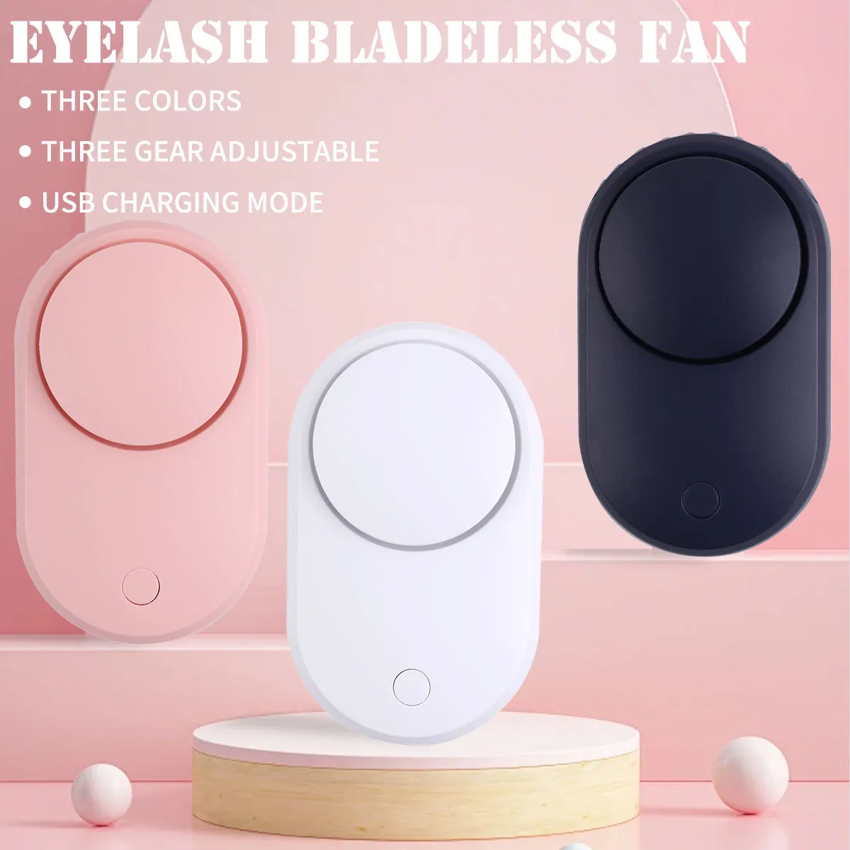Portable USB Rechargeable Eyelash Extension Mini Bladeless Fan Handheld Lash Dryer Adjustable Speed Settings For Makeup Women