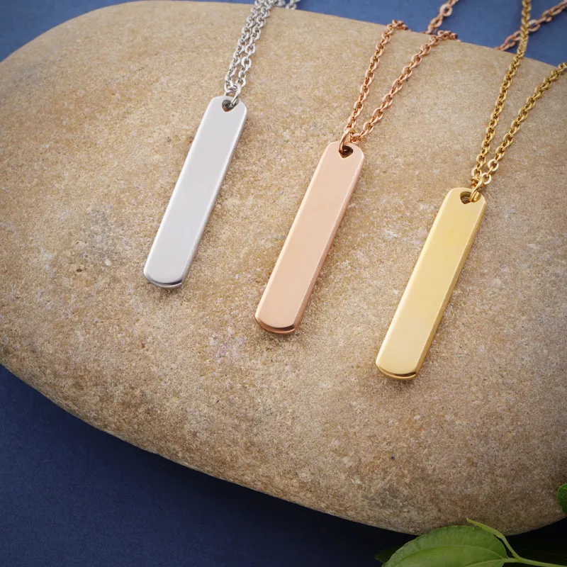 Minimalist Geometric Bar Pendant Necklace 304 Stainless Steel Mirror Polished Rounded Edge Jewelry For Women Men