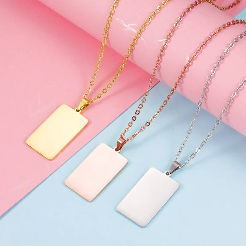 Minimalist Rectangular Pendant Necklace 304 Stainless Steel Mirror Polished Geometric Trendy Jewelry Gift For Women Men
