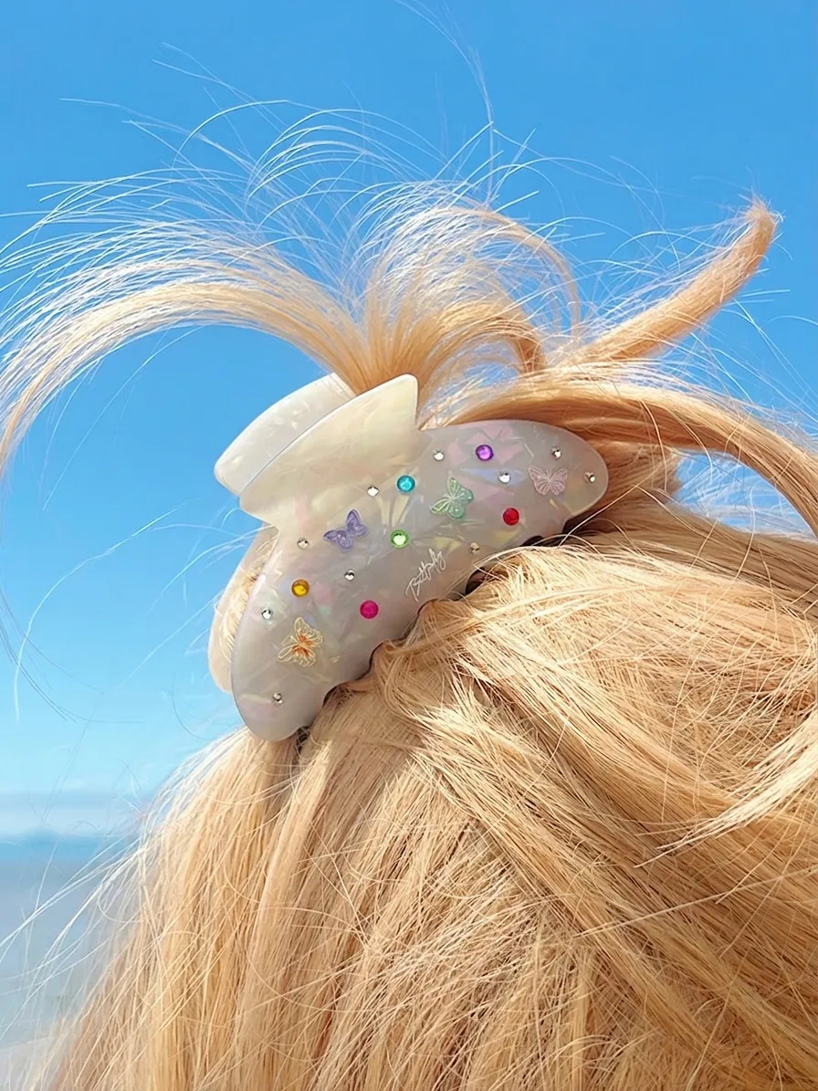 Molletta Per Capelli Farfalla Acetato Grande Artiglio Per Capelli Con Strass Colorati Elegante Accessori Per Donne