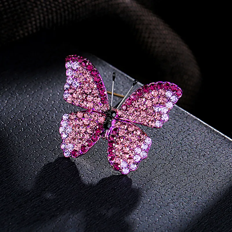 Butterfly Brooch Alloy Sparkling Rhinestone Inlaid Gradient Purple Color Apparel Accessories Pin For Women Elegant Fashion