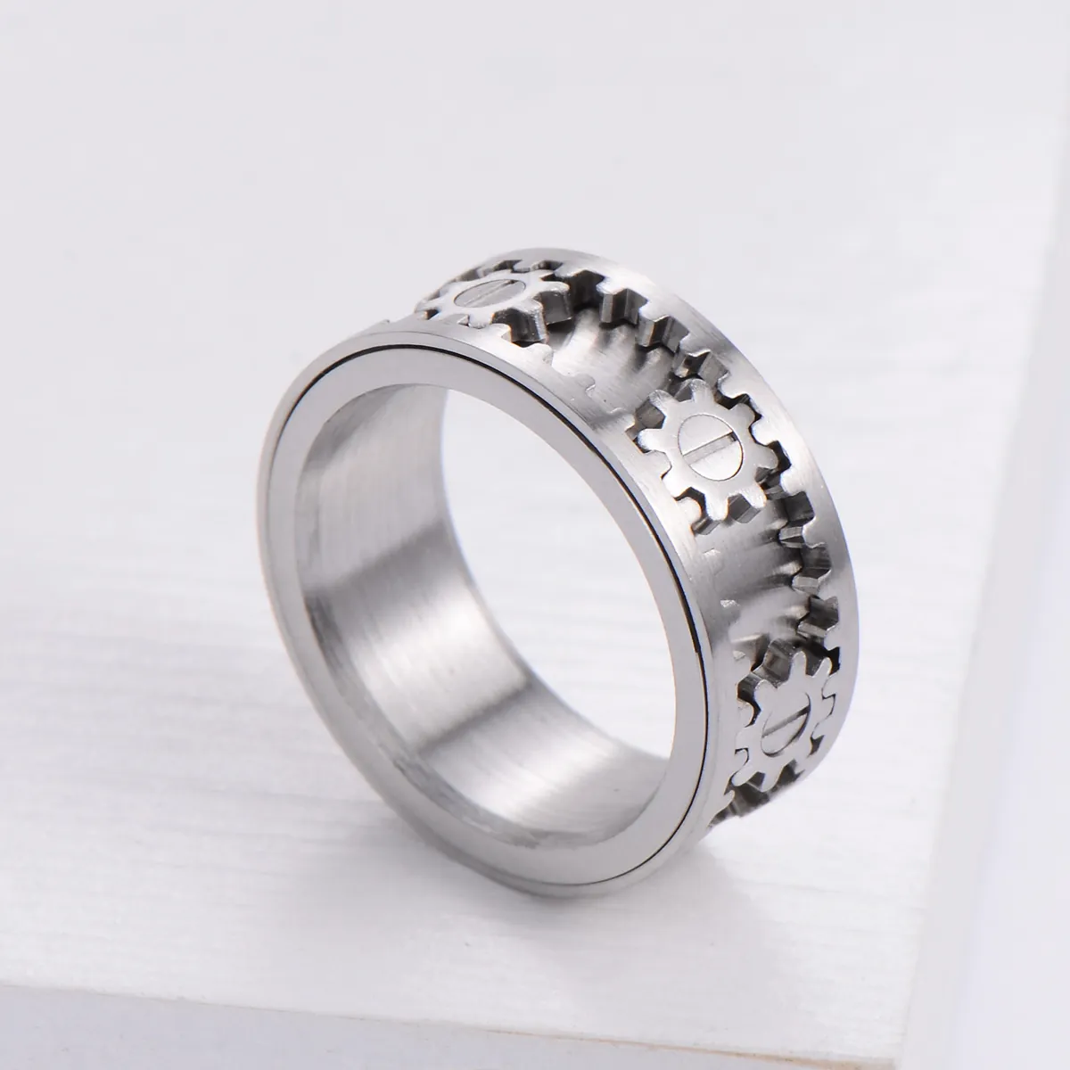 Anello Rotante Con Ingranaggi In Acciaio Inossidabile Da Uomo Stile Punk Meccanico Industriale