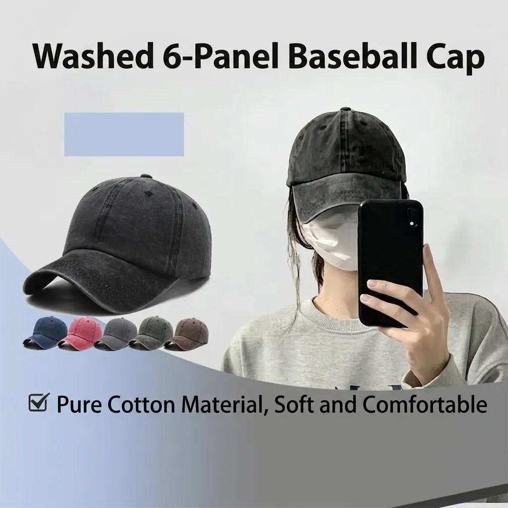 Washed Cotton Baseball Cap Retro Vintage Distressed Dad Hat Adjustable Breathable Sun Protection Outdoor Unisex