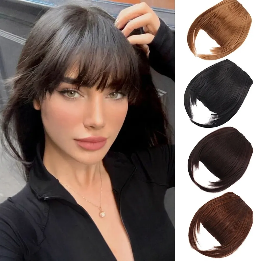 Clip-in Bangs Hair Extension High Temperature Synthetic Fiber Flat Neat Fringe With Sideburns For Women Natural Looking