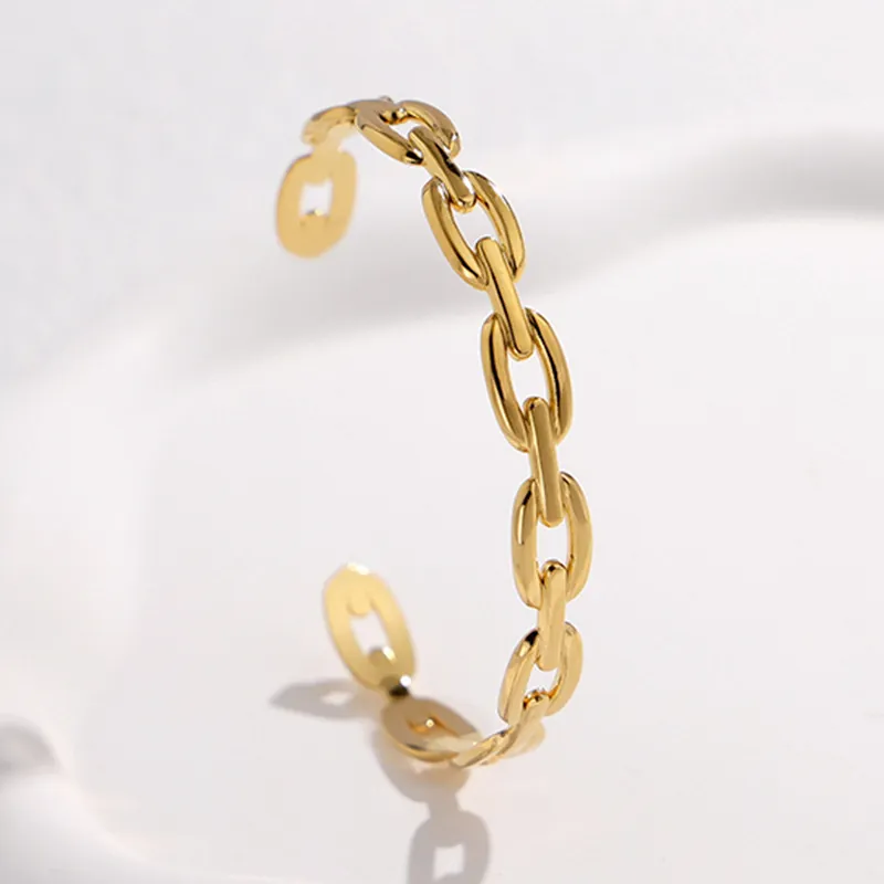 Bracciale Rigido Aperto In Acciaio Inossidabile Design A Catena Minimalista Elegante Gioiello Regolabile Da Donna