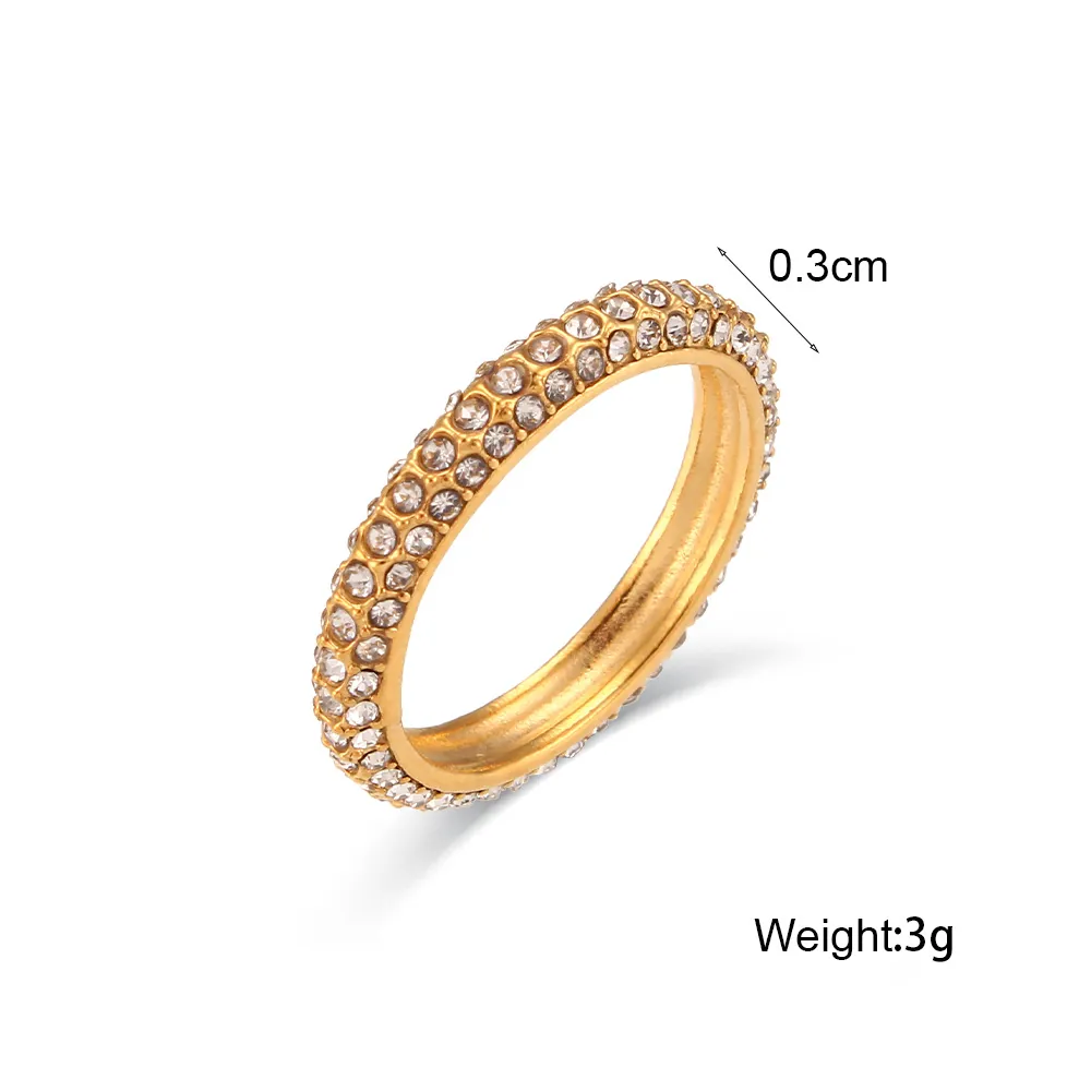 Stainless Steel Zirconia Eternity Band Ring for Women Luxury Gold Plated Full Inlaid Sparkly Fashion Jewelry Finger Ring