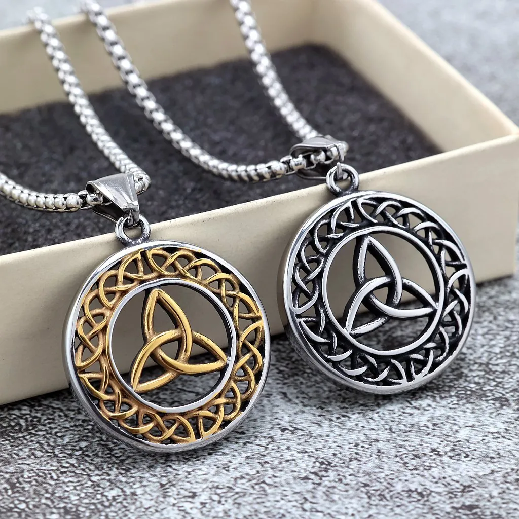 Vintage Celtic Knot Pendant Necklace Stainless Steel Triquetra Viking Style Jewelry For Men And Women