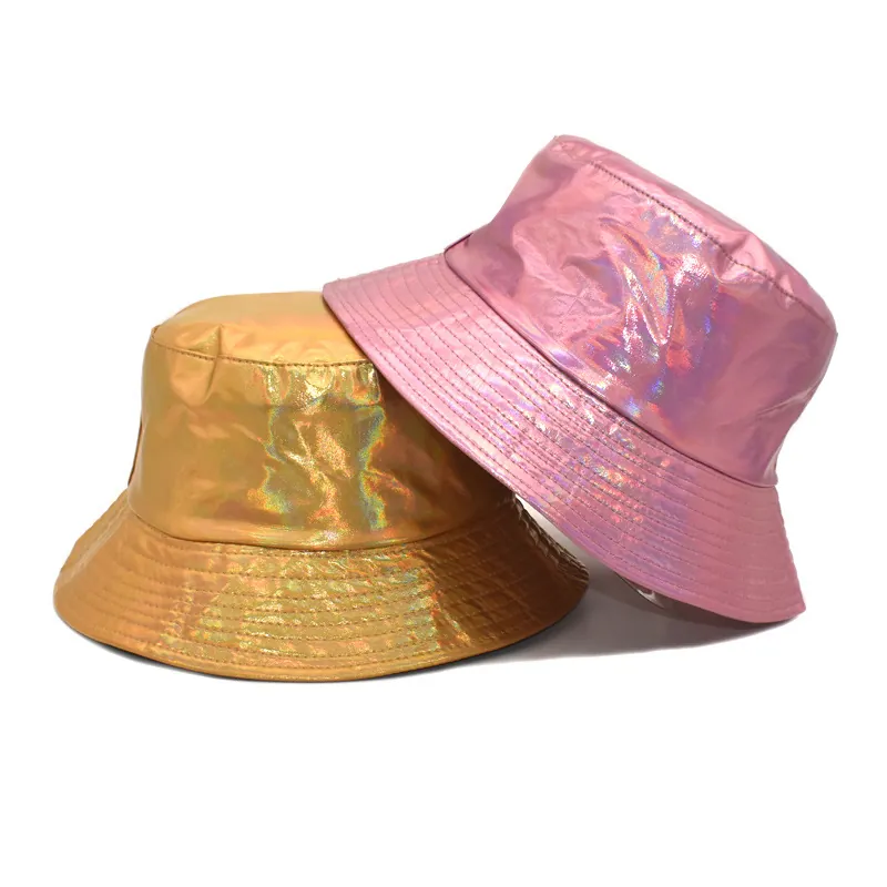 Holografischer Laser Anglerhut PU Leder Reflektierend Metallisch Party Hip Hop Street Unisex Sonnenschutz