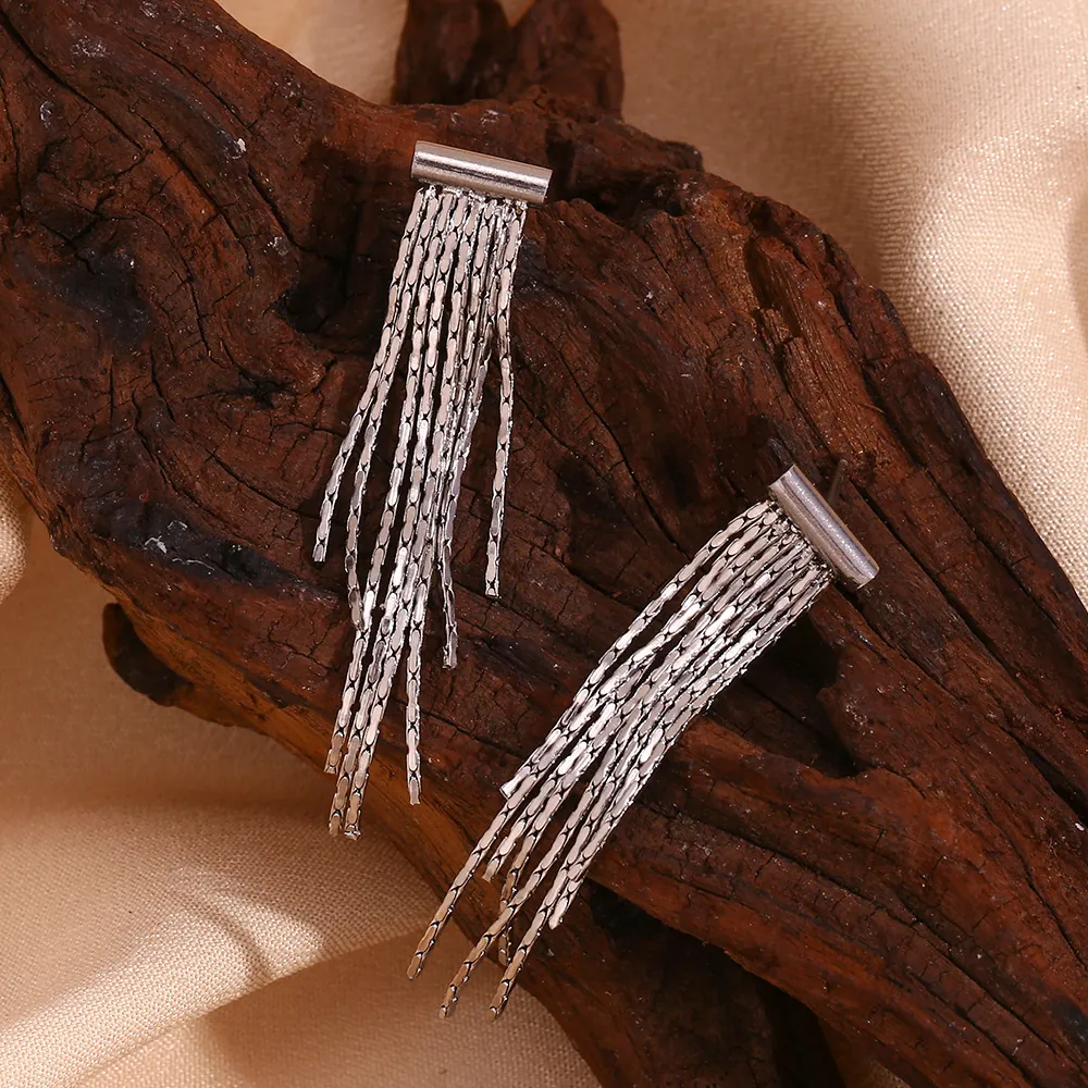 T-Bar Long Chain Tassel Dangle Earrings Stainless Steel 18K Gold Plated Minimalist Vintage Trendy Jewelry Women
