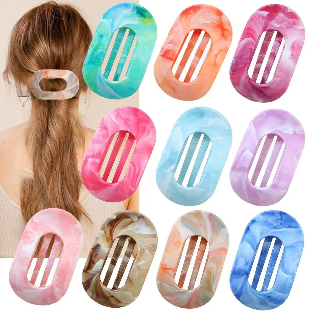 Large Hair Claw Clips For Women Marble Pattern ABS Plastic Shark Clips Elegant Floral Octopus Rectangular Hair Clamps