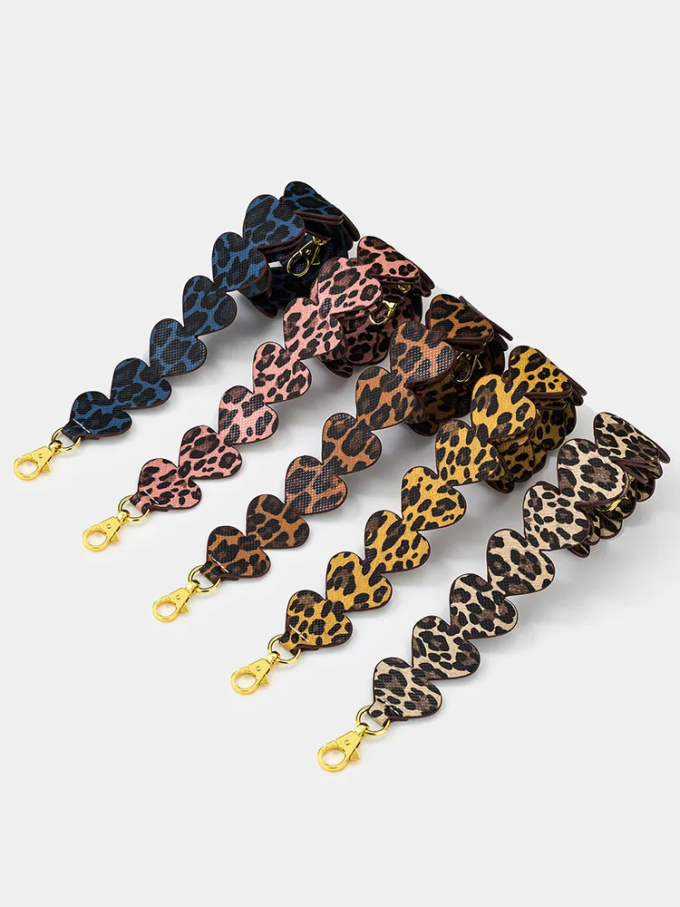 Women Bag Strap Microfiber Leather Leopard Print Heart Scalloped Edge Replacement Shoulder Belt With Metal Swivel Buckle
