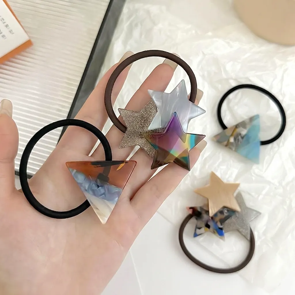 Acetate Star Triangle Hair Ties Marble Pattern Glitter Geometric Ponytail Holder Elastic Hair Bands Accessories Women