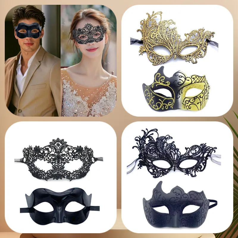 Masquerade Mask Lace Mask And Plastic Mask Halloween Party Costume Prom Mysterious Venetian Style For Women Men