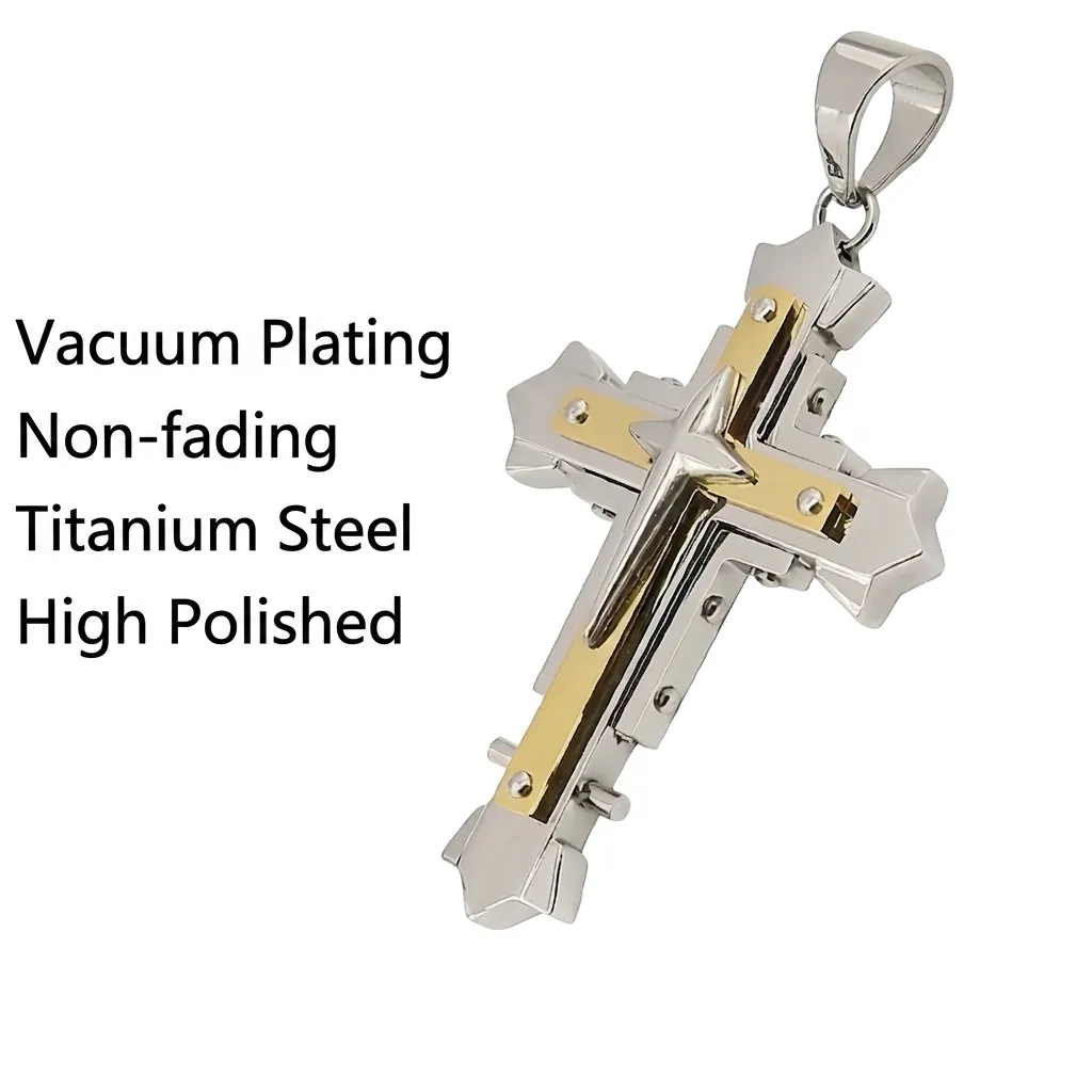 Stainless Steel Cross Pendant Necklace Gothic Dark Knight Hip Hop Punk Mechanical Jewelry For Men