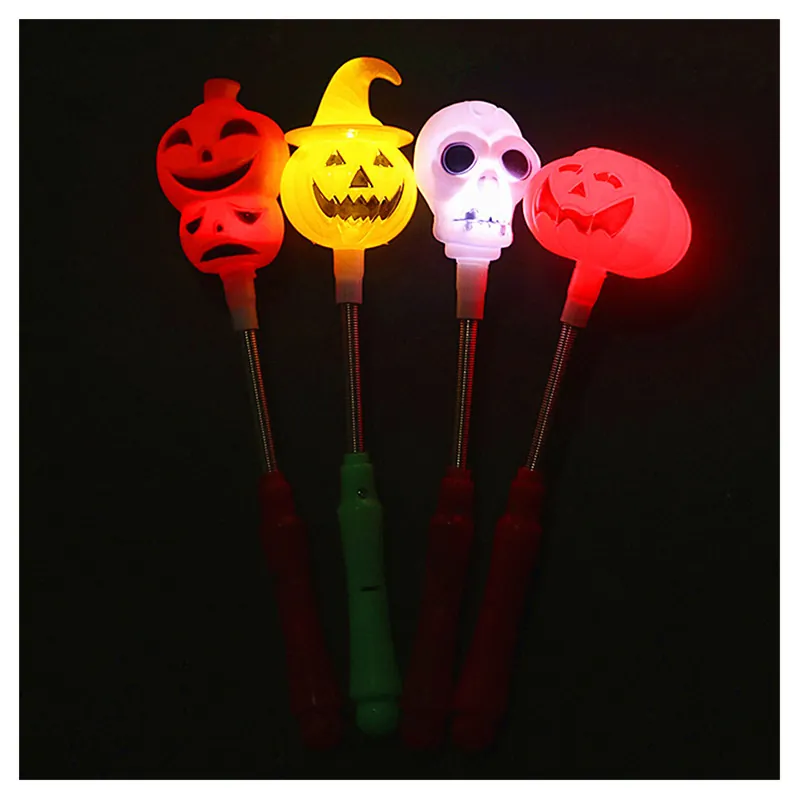 Glowing LED Spring Wand Toy Plastic Metal Halloween Christmas Party Favor Cartoon Pumpkin Snowman Handheld Flash Stick