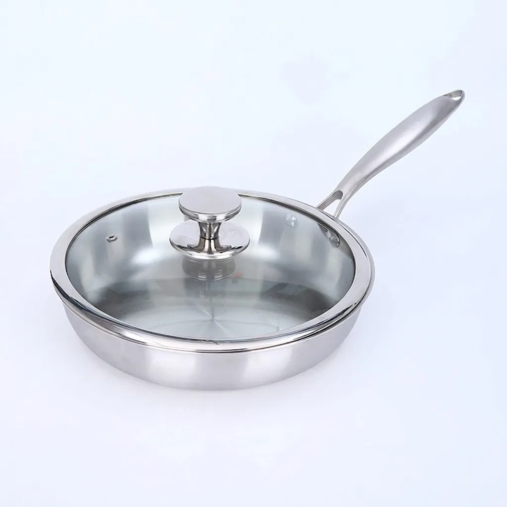 Stainless Steel Frying Pan Multi Layer Non-Stick Skillet Without Coating For Induction Cooktop Cooking Steak Flat Bottom