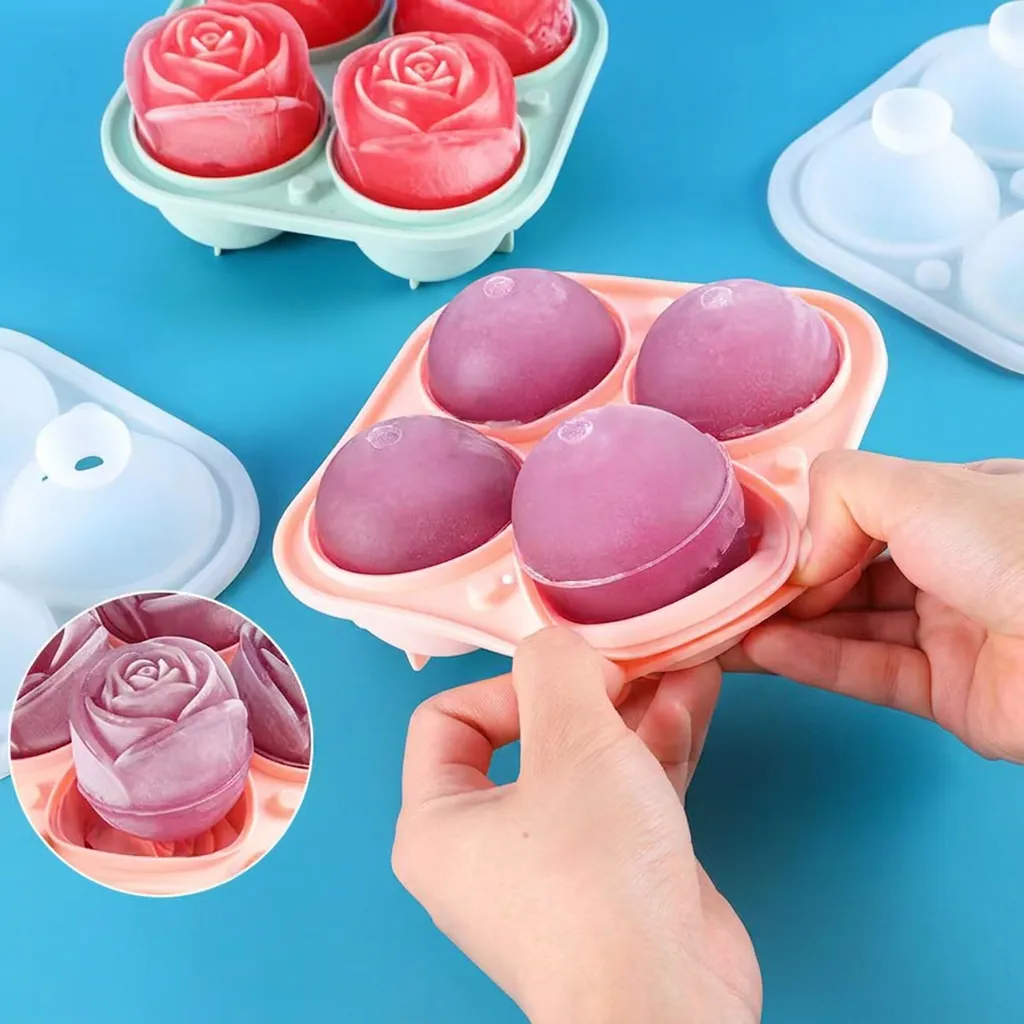Rose Flower Ice Cube Mold Silicone Multi Cavity Reusable Ball Maker With Lid For Whiskey Cocktails Home Bar DIY