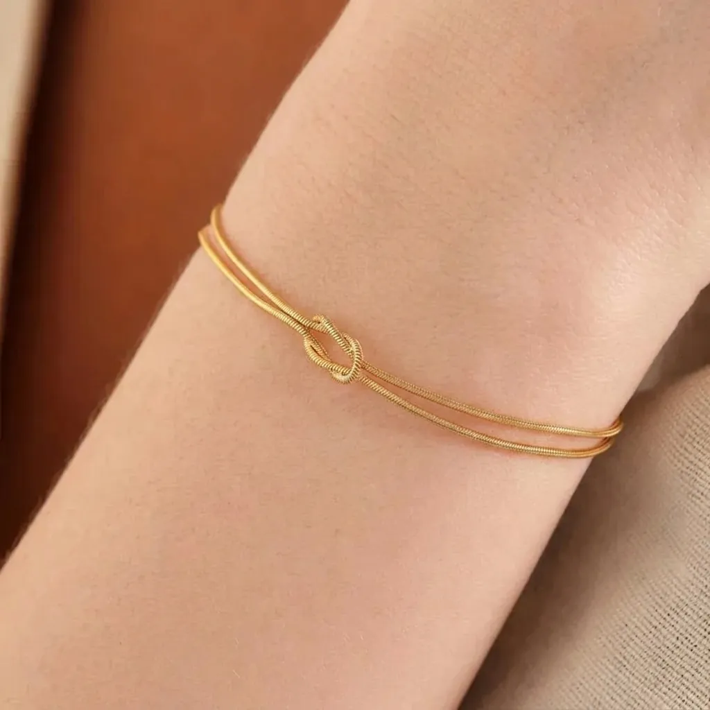 Knotted Double Strand Snake Bone Chain Bracelet Stainless Steel Minimalist Fashion Jewelry For Women