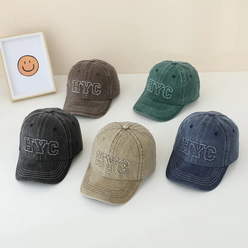 Casquette de Baseball en Coton Lavé Vintage pour Enfants Avec Broderie de Lettres Chapeau de Soleil Réglable pour Garçons et Filles